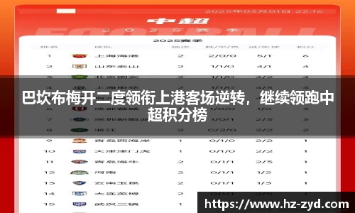 巴坎布梅开二度领衔上港客场逆转，继续领跑中超积分榜